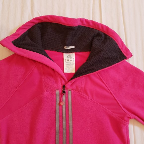 Adidas Hot Pink Climawarm Fleece Pullover 1/4 Zip Thumbholes Pocket XS - Picture 2 of 6